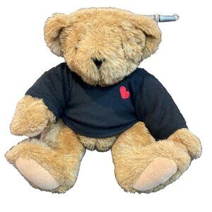 Vermont Teddy Bear Jointed Medium Brown Plush Black Shirt‎ Red Heart Authentic